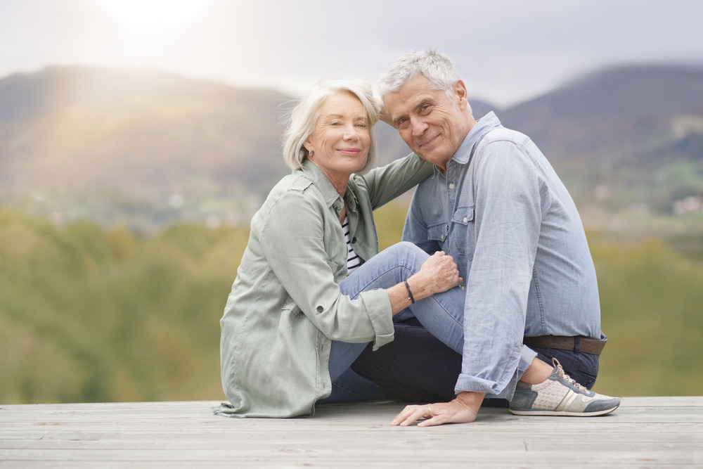 Loving,Full,Length,Portrait,Of,Modern,Senior,Couple,Outdoors